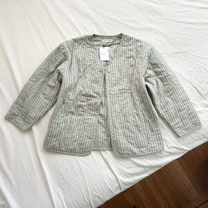 $540 Micaela Greg 100% Organic Cotton Quilted Liner Jacket Medium Womens Stripe